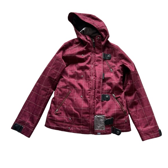 BURTON - Dry-Ride Dream Snowboard Jacket In Burgundy Plaid Size L - Picture 4 of 13